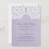 Lila Elegante Spitzen Save the Date einladen (Vorderseite)