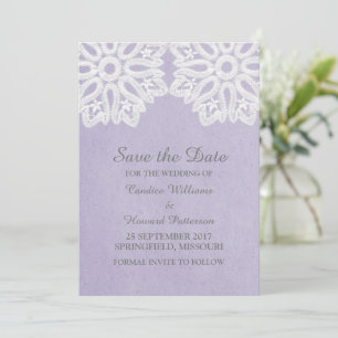 Lila Elegante Spitzen Save the Date einladen