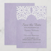 Lila Elegante Spitzen Save the Date einladen (Vorne/Hinten)