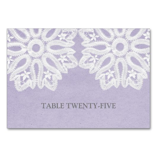 Lila, elegante Spitzentafel Tischnummer (Vorderseite)