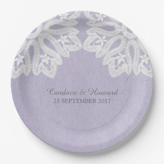 Lila elegante Spitzentapier-Teller Pappteller (Vorderseite)