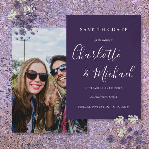 Lila elegante Unterschrift-Script-Foto Save The Date