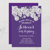 LILA eleganter Diamant, Einladung zum Geburtstag (Vorne/Hinten)