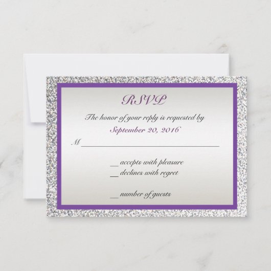 Lila - Eleganter Glitzer Wedding RSVP Karte (Vorderseite)
