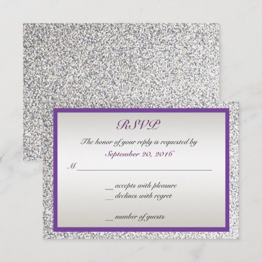 Lila - Eleganter Glitzer Wedding RSVP Karte (Vorne/Hinten)