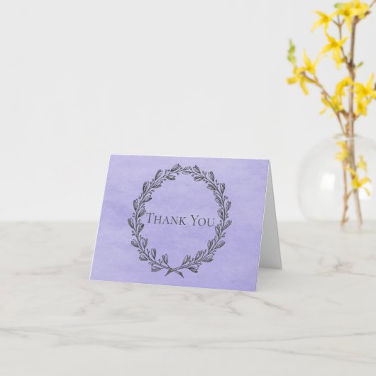 Lila eleganter Kranz Dankeschön-Karte Karte (Gelbe Blume)