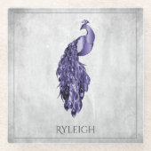 Lila Eleganter Peacock Personalisiert Glass Unters Glasuntersetzer (Vorderseite)