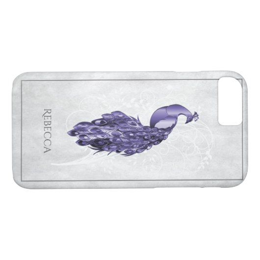 Lila Eleganter Pfau Personalisiert Case-Mate iPhone Hülle (Rückseite (Horizontal))