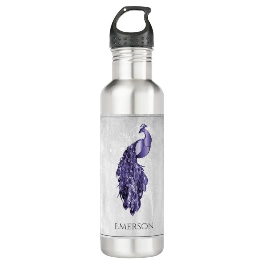 Lila Eleganter Pfau Personalisiert Edelstahlflasche (Vorderseite)