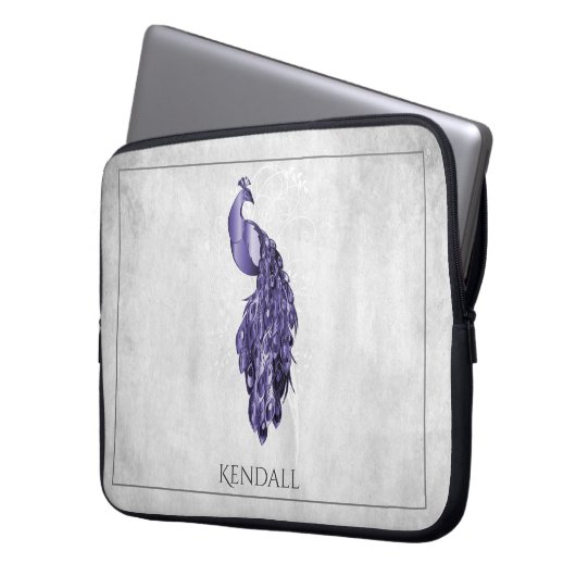 Lila Eleganter Pfau Personalisierter Laptop-Sieb Laptopschutzhülle (Vorderseite Links)