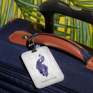 Lila Eleganter Pfauenhecktag Gepäckanhänger