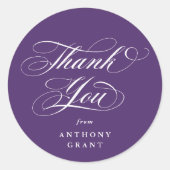 Lila eleganter Script-Abschluss Vielen Dank Runder Aufkleber (Vorderseite)