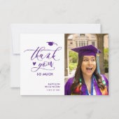 Lila Eleganter Script-Foto Minimalistischer Abschl Dankeskarte (Vorderseite)