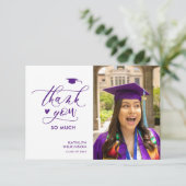 Lila Eleganter Script-Foto Minimalistischer Abschl Dankeskarte (Stehend Vorderseite)