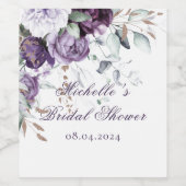 Lila elegantes Brautparty mit floraler Wasserfarbe Weinetikett (Einzelnes Label)