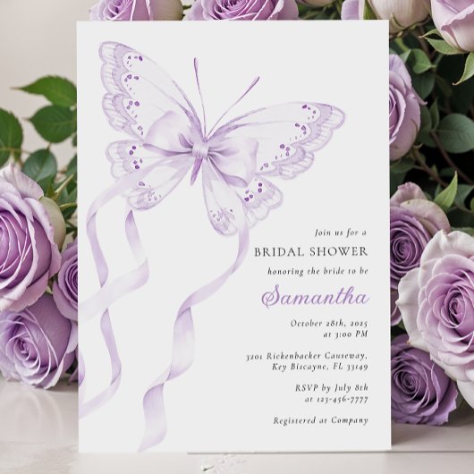 Lila elegantes Butterfly-Brautparty Einladung