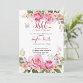 Lila elegantes Floral Surprise Party Einladung (Stehend Vorderseite)