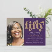 Lila elegantes Foto 50. Geburtstag Einladung (Stehend Vorderseite)