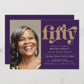 Lila elegantes Foto 50. Geburtstag Einladung (Vorne/Hinten)