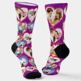 Lila elegantes rotes Herzmuster | 5 FotoCollage Socken