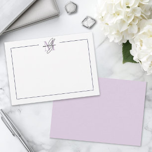 Lila elegantes Schriftmonogramm Mitteilungskarte