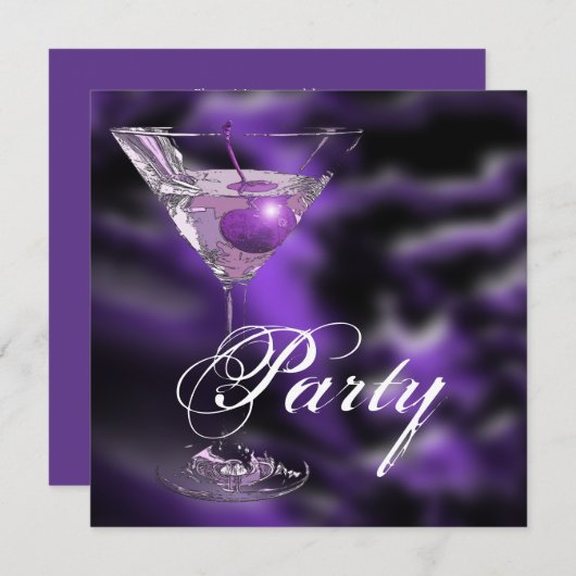 Lila elegantes, schwarzes Party Einladung (Vorne/Hinten)