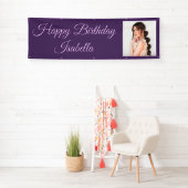 Lila, elegantes Script Foto Happy Birthday Banner (Insitu)