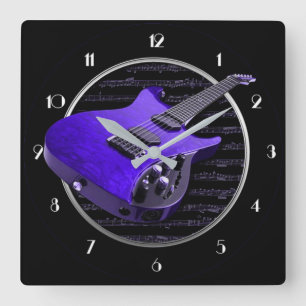 Lila elektrische Gitarre quadratische Wanduhr