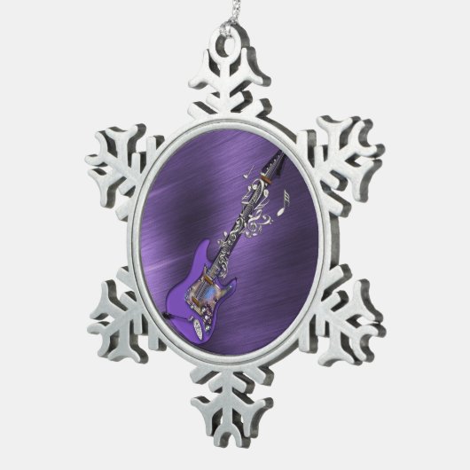 Lila elektrische Gitarre Schneeflocken Zinn-Ornament (Rechts)