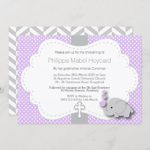 Lila - Elephant 🐘 Baby - Christening Einladung