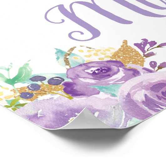 Lila Elephant Baby Dusche Begrüßung Poster (Ecke)