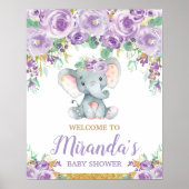 Lila Elephant Baby Dusche Begrüßung Poster (Vorne)