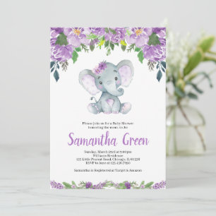 Lila Elephant Baby Dusche Einladung