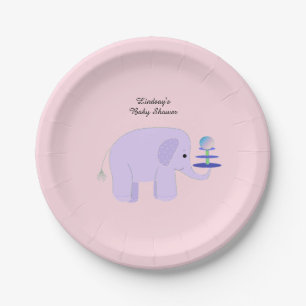 Lila Elephant Baby Dusche Pappteller