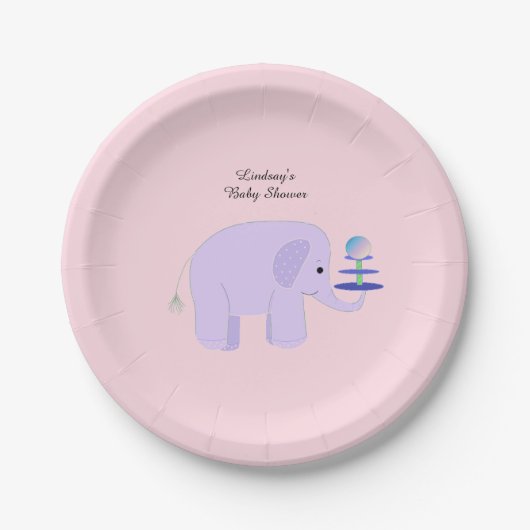 Lila Elephant Baby Dusche Pappteller (Vorderseite)