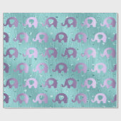Lila Elephant Baby Dusche Prinzessin Herz Geschenkpapier (Flach)