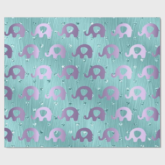 Lila Elephant Baby Dusche Prinzessin Herz Geschenkpapier (Flach)
