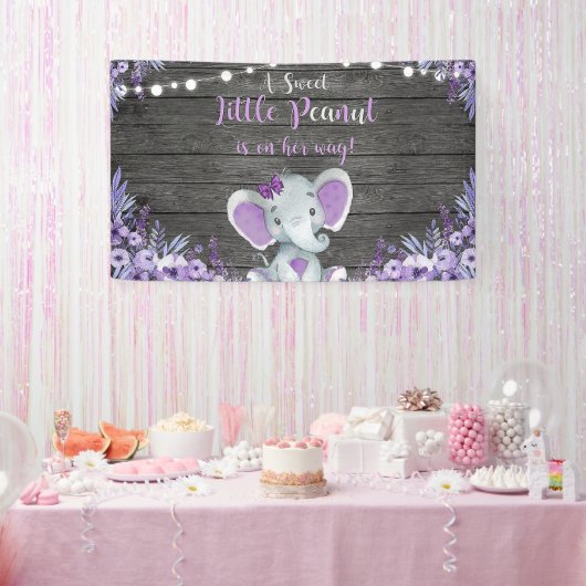 Lila Elephant Babydusche Hintergrund rustikal Banner (Party)