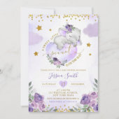 Lila Elephant Dreamy Kleine Peanut Babydusche Einladung (Vorderseite)