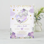 Lila Elephant Dreamy Kleine Peanut Babydusche Einladung (Stehend Vorderseite)