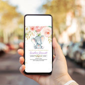 Lila Elephant Floral Blume Babydusche Einladung