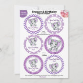 Lila Elephant Girl Cupcake Toppers, Babydusche Einladung (Vorderseite)