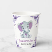 Lila Elephant Girl Paper Cups Dusche Geburtstag Pappbecher (Rückseite)