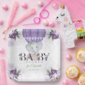 Lila Elephant Hot Air Ballon Babydusche Pappteller (Party)