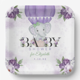 Lila Elephant Hot Air Ballon Babydusche Pappteller