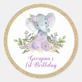 Lila Elephant Lavender Gold Floral Vielen Dank Runder Aufkleber