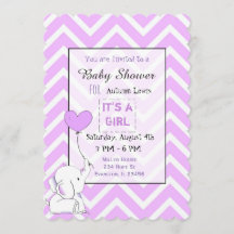 Lila Elephant Themeed Baby Shower Einladungen