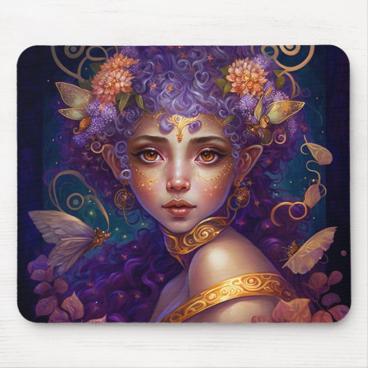Lila Elf Fairy Fantasy Art Mousepad (Vorne)