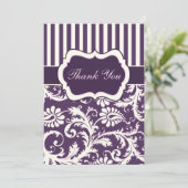 Lila, Elfenbein, rosa gestreifter Damast Dankeschö Dankeskarte (Stehend Vorderseite)