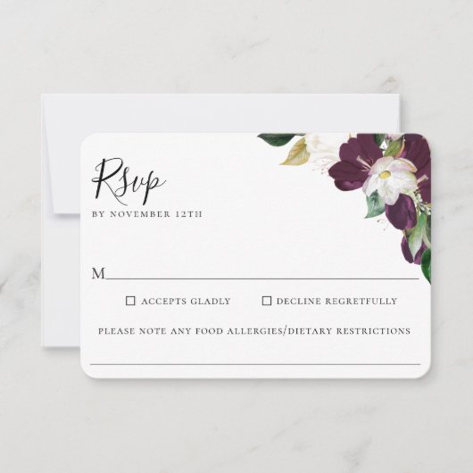 Lila Elfenbeinflora Hochzeitskost Allergie UAWG RSVP Karte (Vorderseite)